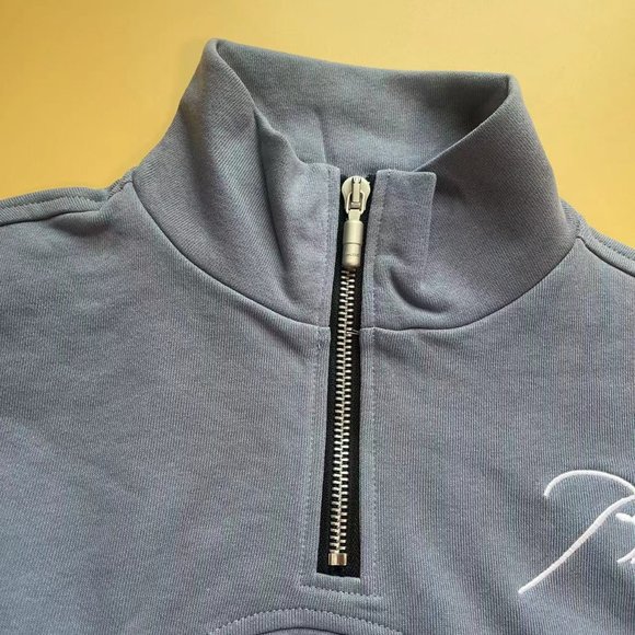 Rhude stand-collar half-zip embroidered logo matte blue sweatshirt - Picture 8 of 10